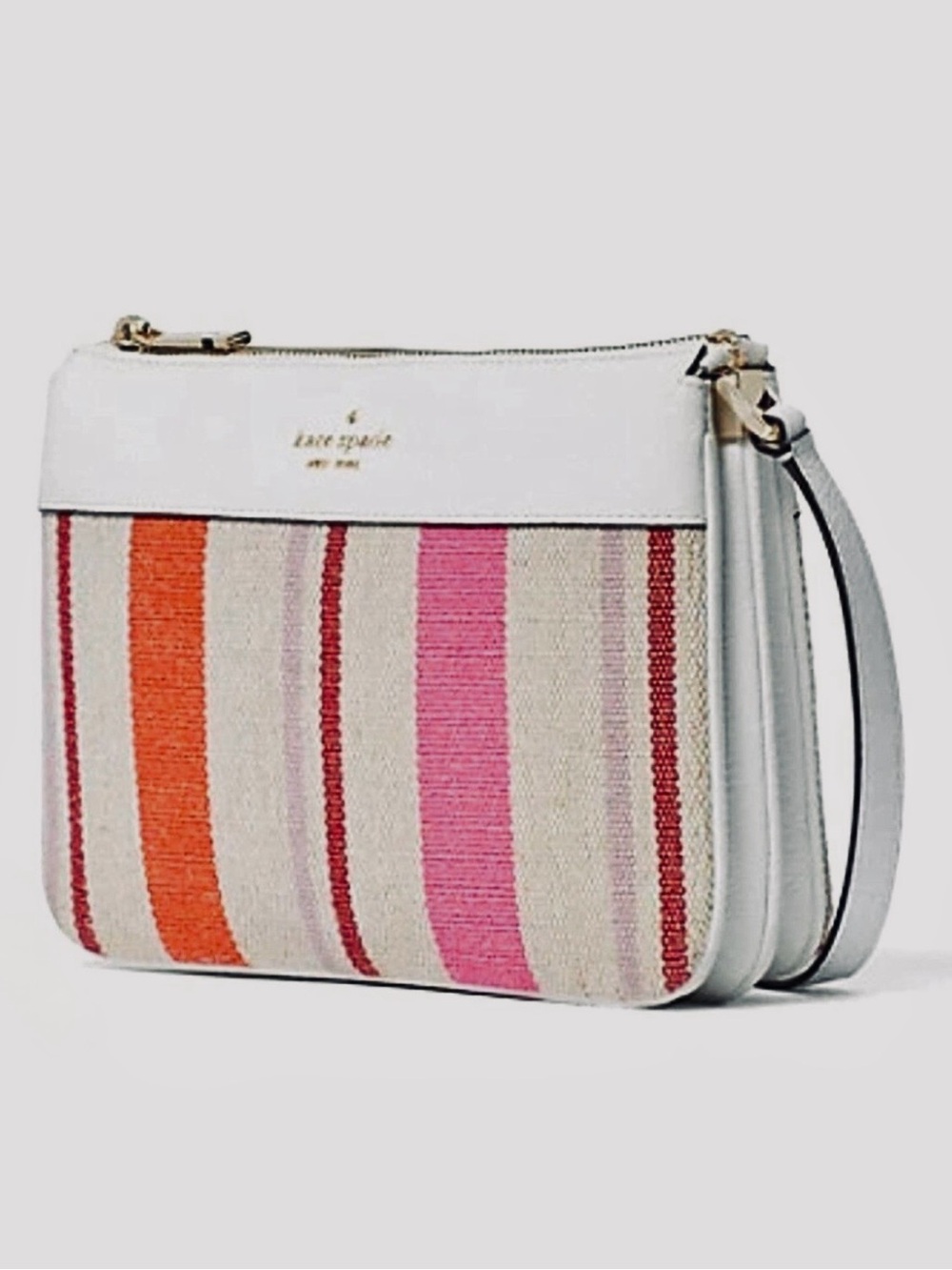 KATE SPADE New York, Leila Triple Gusset Leather Canvas Crossbody Bag